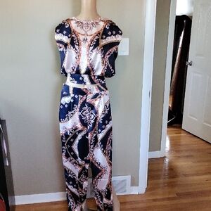 Elegant Blue and White Ankle Cropped Jumpsuit